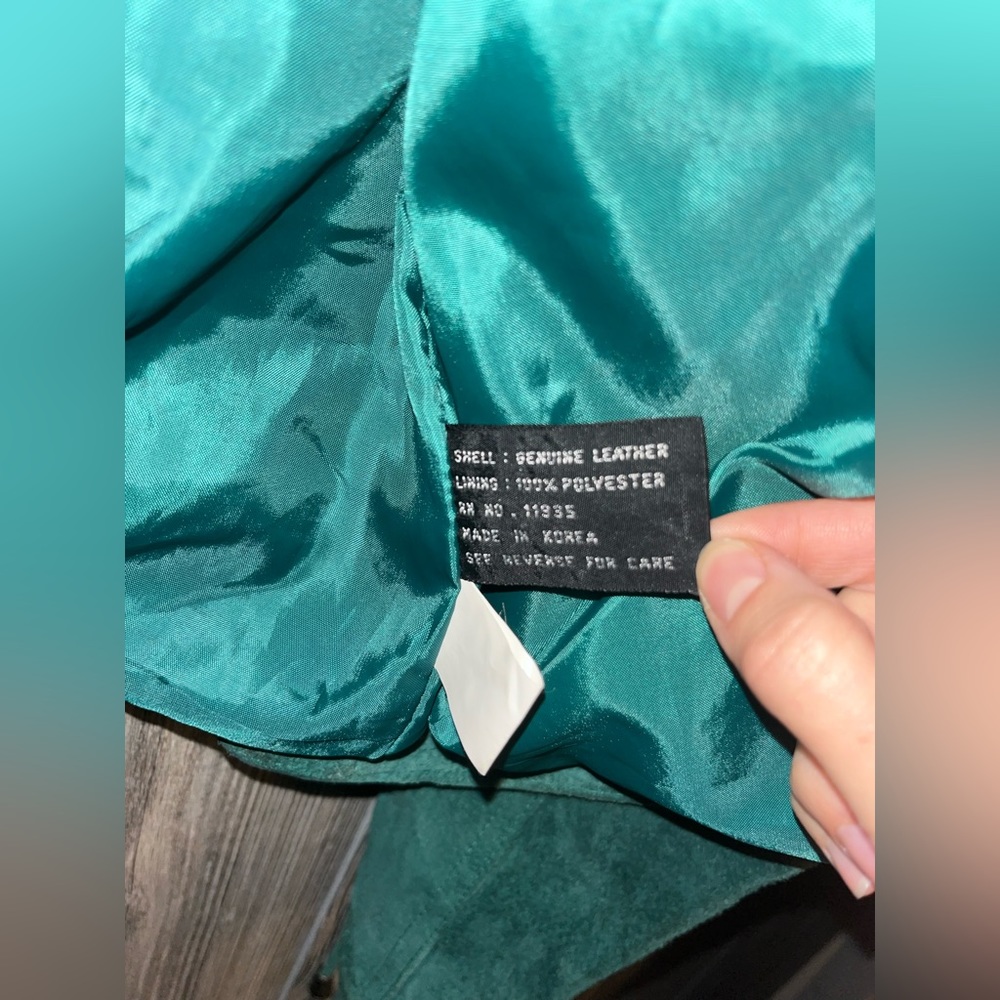 Hunt Club Teal Green Suede Fringe Leather Jacket - Picture 8 of 9
